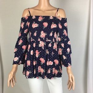 Crave Frame Floral Print Smocked Top